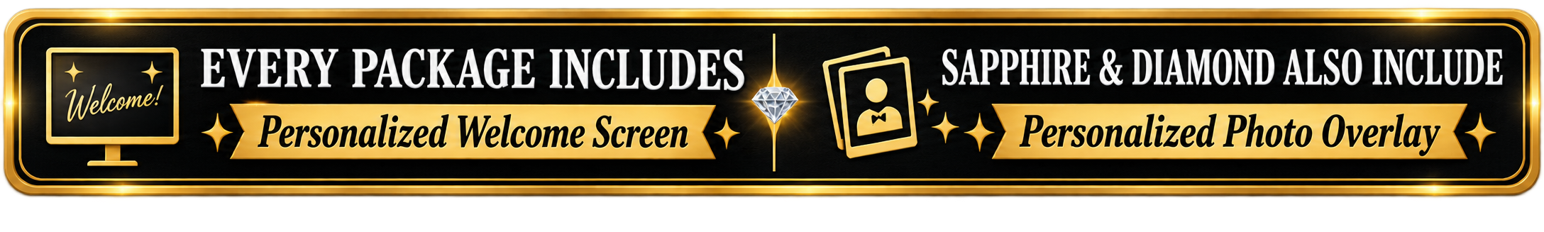 Every package includes a personalized welcome screen — Sapphire and Diamond also include a personalized photo overlay